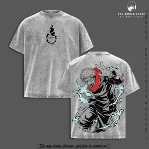 Itadori Yuji “Cursed Vessel” Washed Oversized T-Shirt & Hoodie, Jujutsu Kaisen Anime Graphic, Black Flash Power And Unyielding Humanity Design, Vintage Washed Heavy Cotton Unisex Apparel