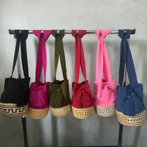 Handmade Palm Basket Crossbody Bag with Crochet Summer Boho Bag with Tassel Closure & Lining