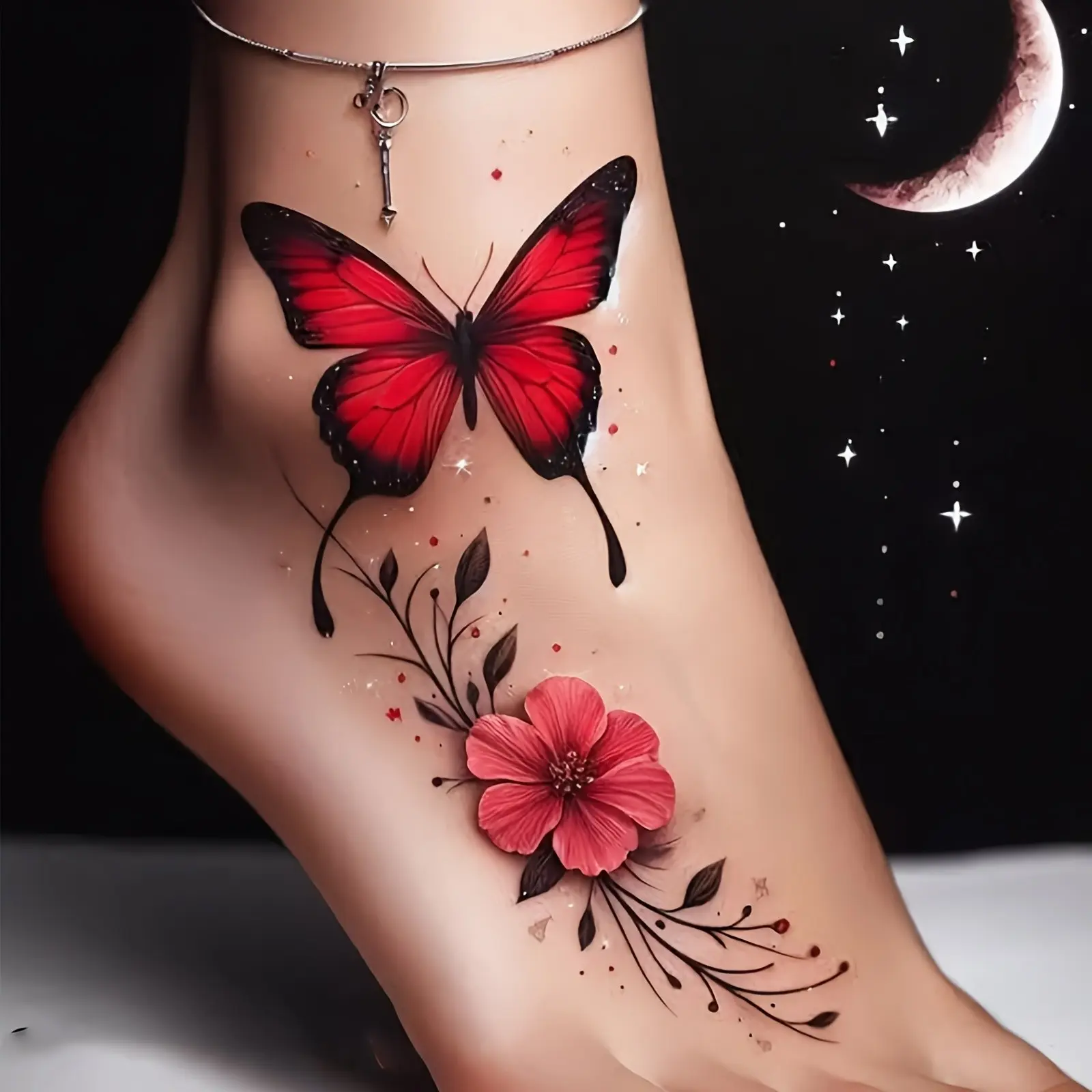 2pcs Temporary Tattoo Stickers, Flower Vine & Butterfly Design, Realistic, Waterproof & Sweatproof, Washable, Non-Reflective, Trendy Tattoos, Ephemeral Tattoos, Temporary Fake Tattoo