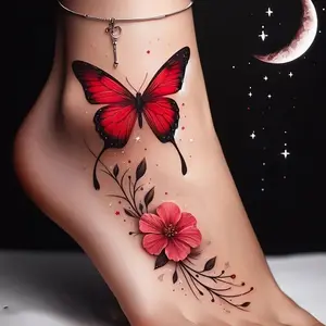 2pcs Temporary Tattoo Stickers, Flower Vine & Butterfly Design, Realistic, Waterproof & Sweatproof, Washable, Non-Reflective, Trendy Tattoos
