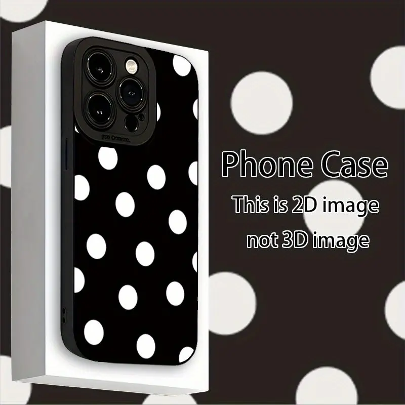 Matte Black & White Polka Dot Protective Smartphone Case - UV Printed, 360-Degree Full Protection Cover, Compatible with iPhone 7,8 Plus,SE,Mini,XR,X/XS,11,12,13,14,15 Pro Max,16 Mobile Phone Tech Accessories, Iphone 13