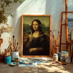 Funny Mona Lisa Print Middle Finger Wall Art Altered Art Eclectic Home Decor Hipster Mona Lisa Poster Retro Wall Art for Modern Interiors