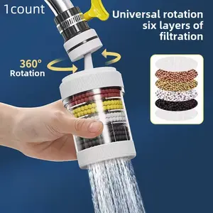6 Layer Water Filter Faucet Purifier with 360° Rotation, Universal Kitchen and Bathroom Tap Water Filtration System Sediment Carbon Filter
