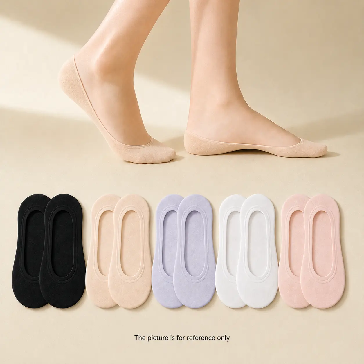 5-Pairs Pack Women's Solid-Color Sheer Invisible Socks - Breathable, Comfortable, and Sweat-Wicking Ultra-Thin Low-Cut for Spring and Summer Ice-Silk Texture Essential Everyday Casual Staple Ballet Basic Womenswear