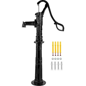 VEVOR Hand Water Pump with Stand 15.7x 9.4x 53.1 inch Pitcher Pump 26 inch Pump Stand with Pre-set 1/2 Holes for Easy Installation Rustic Cast Iron Well Pump for Yard Garden Farm Irrigation Blac