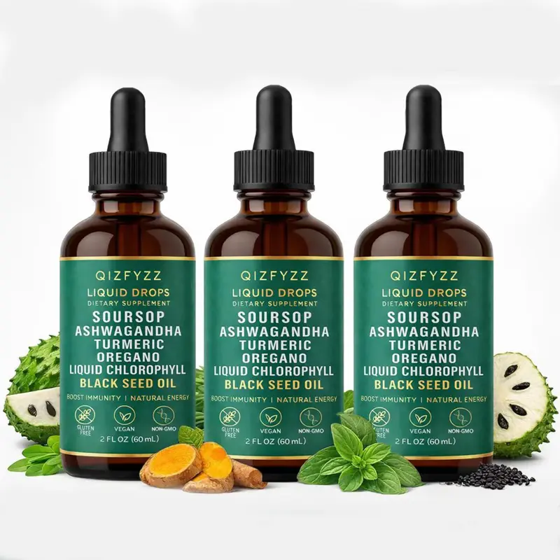 QIZFYZZ Edible Botanical Extract Herbal Supplements - Soursop, Moringa Oleifera, Sea Moss, Oregano Liquid Essence Natural Health Supplements for Immune Enhancement (3 Bottles) | Healthy Body Support