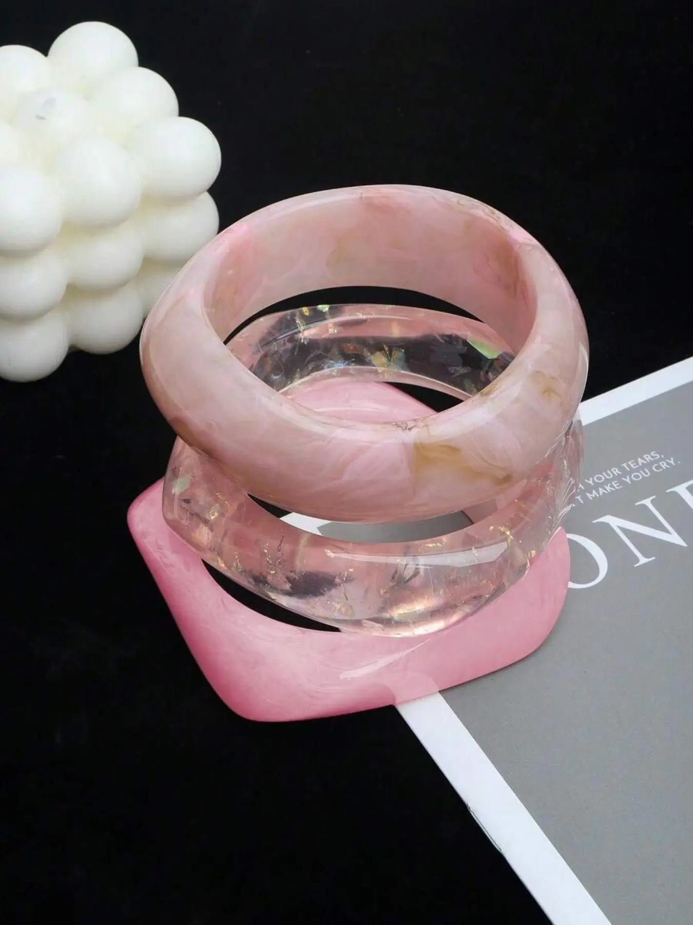 3pcs/Set Pink Acrylic Stackable Bracelet Set, Elegant Minimalist Dye Bangle Combination, Bracelets Jewelry, Can Be Worn Alone Or Stacked, Suitable For Daily Wear And Vacation, Elegant Jewelry Bracelet