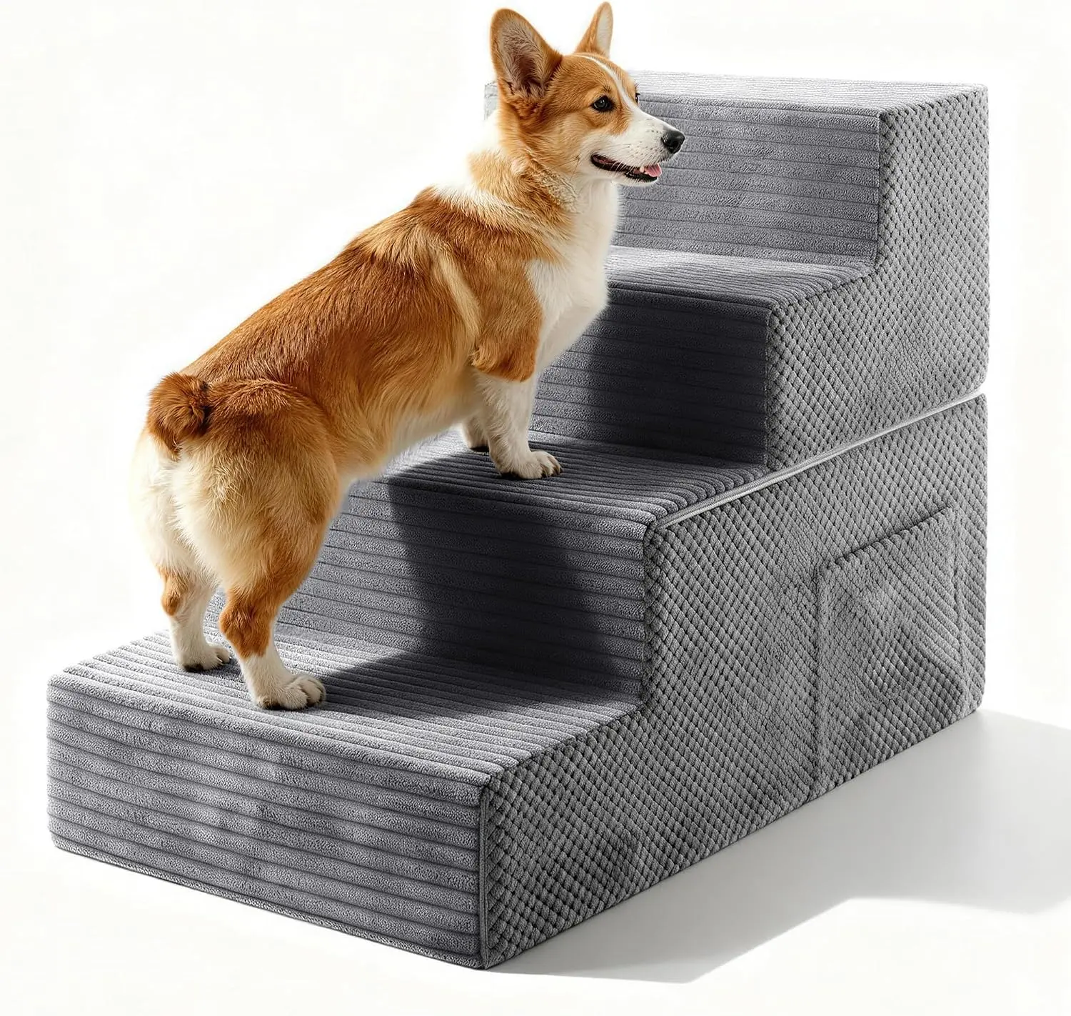 4-Step Dog Stairs for Small Dogs Pets, 17.3" High Non-Slip Dog Ramp for Bed & Couch, High Density Foam Portable Pet Steps Dark Grey