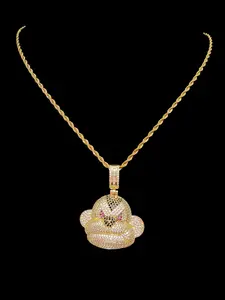 Artificial Zircon Gorilla Pendant Necklace, Stainless Steel Twisted Chain, Men Women Punk Style, Fashion Vintage Jewelry, Daily Wear or Party, Pendant Design