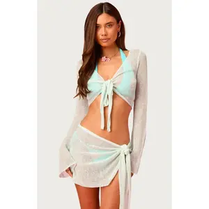 Edikted Women's Island Barbie Tie Front Glitter Knit Top