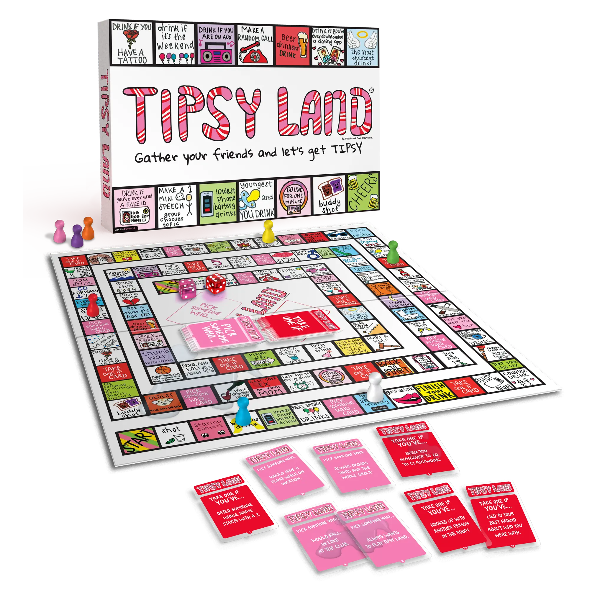 Tipsy Land Party Board Game - Fun Adult Drinking Game for Girl's Night - Created by Two Women from Texas - Ideal for Group Settings and Easy to Play