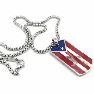 Papiichulo Puerto Rican Reversible Pride Dog Tag Necklace – Featuring Authentic Red, Blue, and Black Silver Flag Designs.