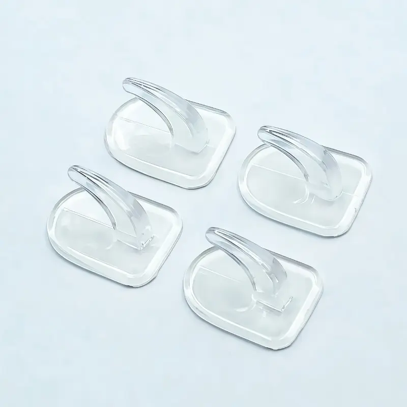 10/20pcs Clear No-Trace Acrylic Sticky Hooks, Adhesive Wall Hooks, Strong Drill-Free Wall Hangers for Bathroom & Kitchen, Small Horn Design, Rust-Resistant Plastic, Durable Acrylic Hooks