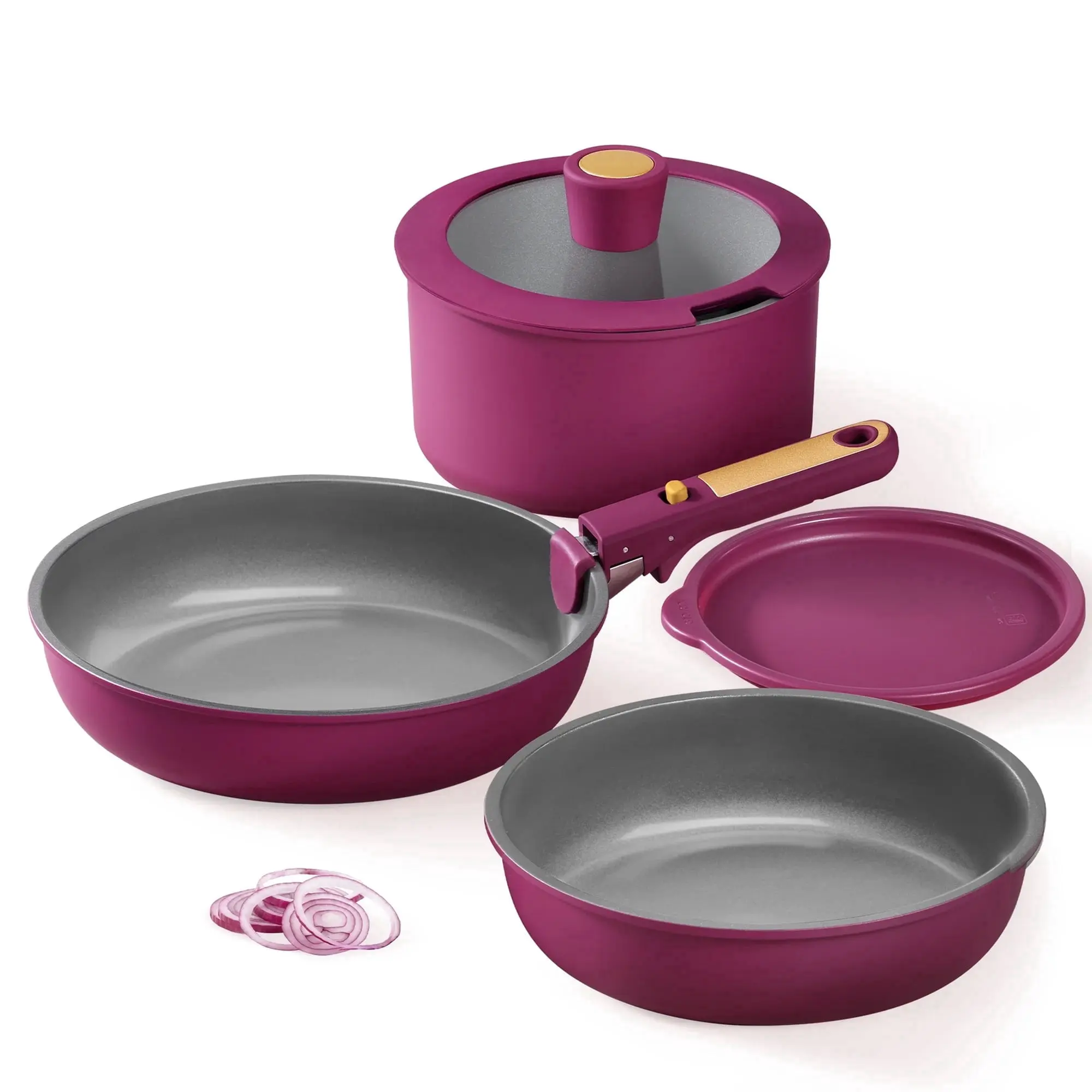 Carote 6-Piece Nonstick Pots and Pans Set, Kitchen Cookware Set with Detachable Handle, Induction Compatible, Purple