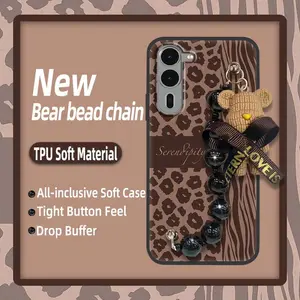 Skin-friendly feel Dirt-resistant Phone Case For Fujitsu Arrows F-51E/We2 Plus Bear bracelet Waterproof silicone Anti-knock Black pearl pendant cute protective case Cartoon