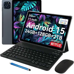 Tabwee T90 Tablet, 11 Inch Android 15 Tablets with Keyboard, Mouse, Case, Stylus Without Electricity, 24 (8+16)GB RAM+128GB ROM Storage (Expand to 2TB), Unisoc T615 CPU, 8000mAh, 5G WiFi, 13MP+5MP Camaras/Face ID