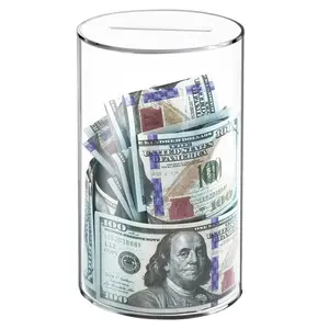 Clear Piggy Bank for Adults/Kids, Acrylic Unopenable Money Box for Cash Coin Saving, Must Break to Open, Money Saving Jar for Adults Boys Girls, Size 6" H x 4" Diameter