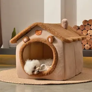 Foldable Washable Cat & Dog House Bed Cozy Pet Cave Sofa for Small Medium Pets All Seasons Removable Easy Clean Soft Durable Material Year Round Comfort