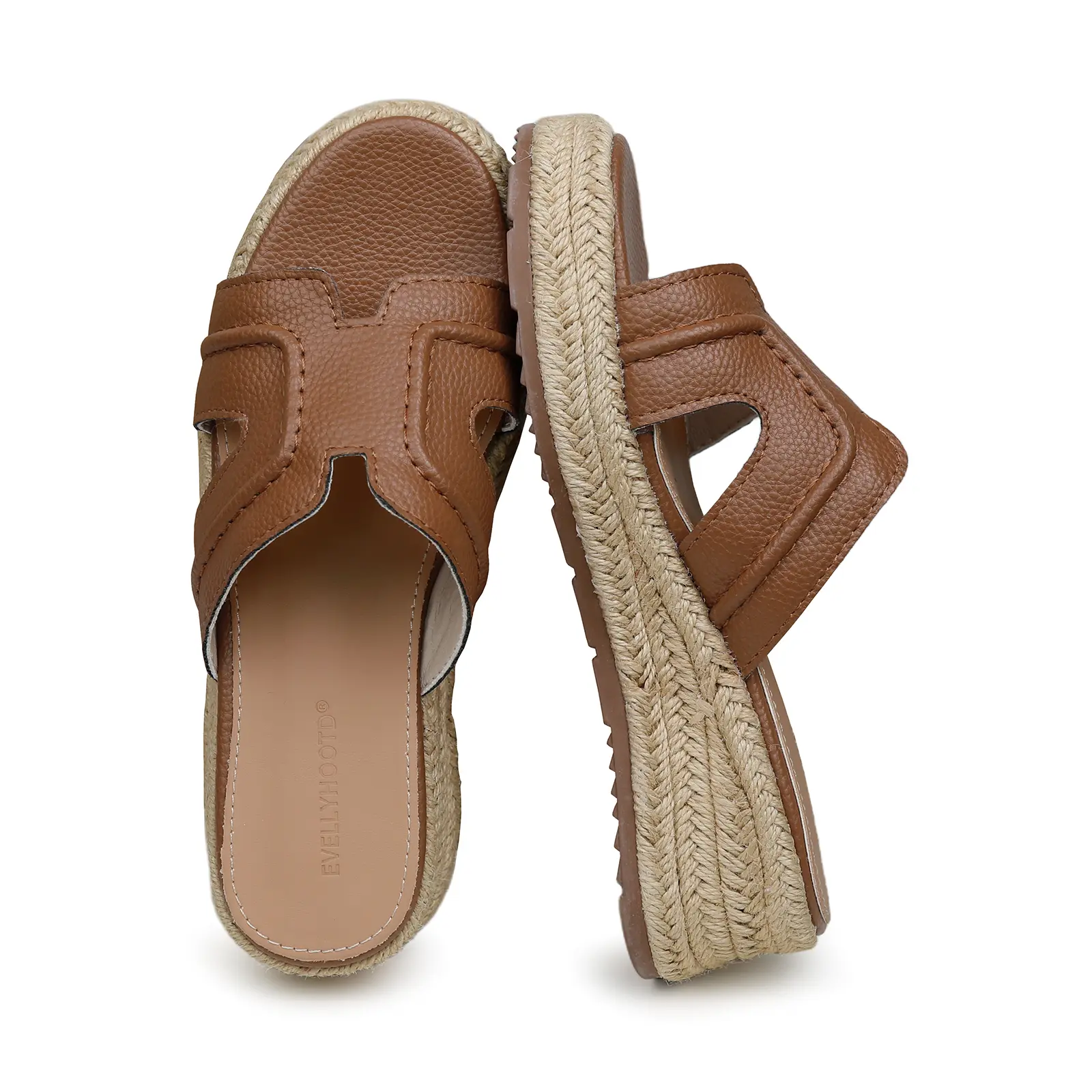 EVELLYHOOTD Women's Summer Platform Strap Sandals Slip-On,Wedge Slides Braided Espadrille Beach Walking Shoes