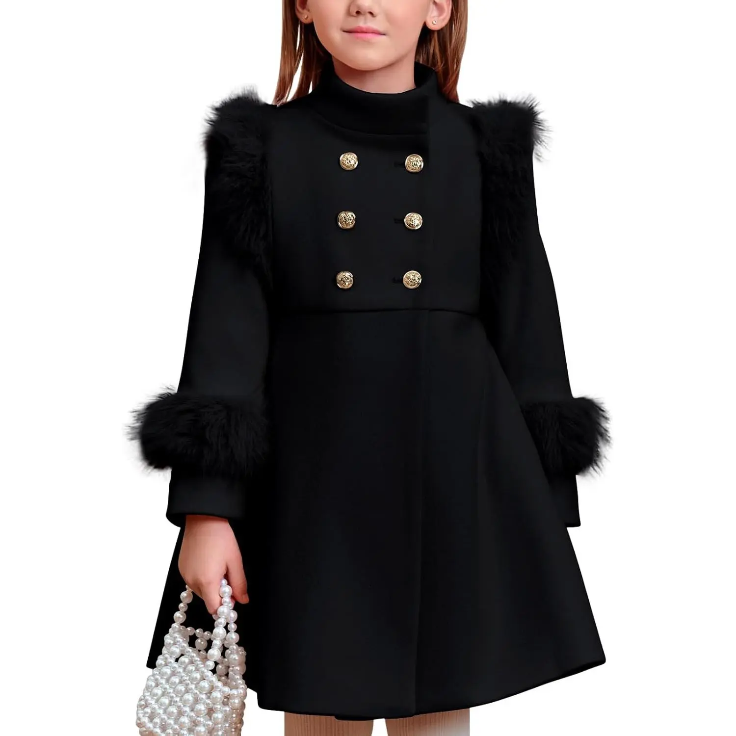 Haloumoning Toddler Girls' Faux Fur Button Coat, Kids' Winter Warm Long Sleeve Wool Outerwear, Baby Clothing (12 Months-12 Years), Solid Coat
