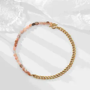 Aprilery Elegant Beaded Chain Necklace for Women – Stylish Gold Link with Natural Gemstones
