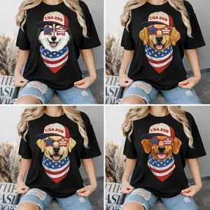 USA 250 Patriot Dog Tshirt Black & White - (25 Dog) Custom Patriotic Puppy for Dog Lovers