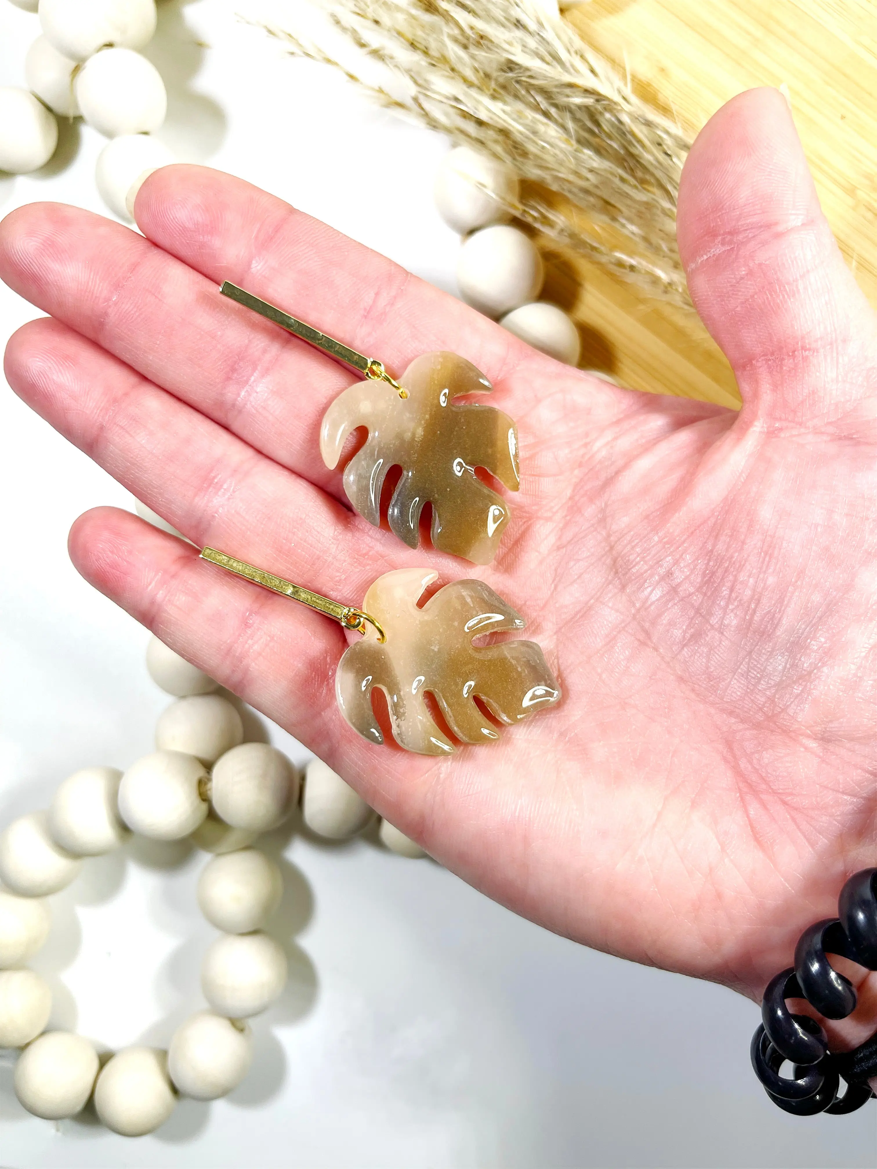 Tortoise Shell Monstera Earrings