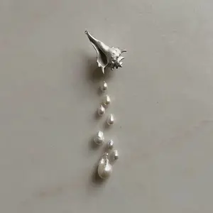 Conch tassel earrings in an ins-style unique niche design, long silver earrings