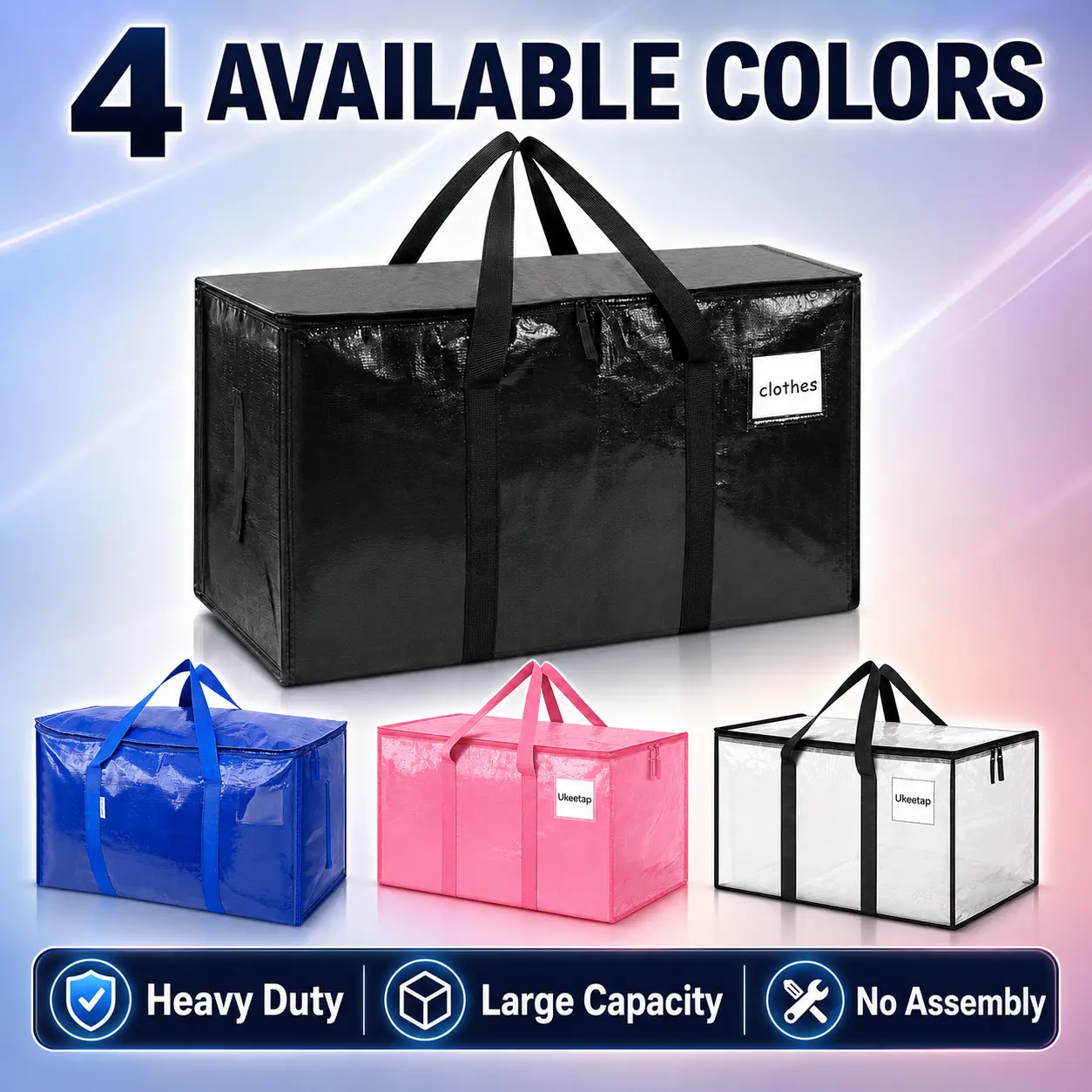 6-Pack Heavy-Duty Moving Storage Bags,Full-Opening Side Zipper, 93 L, 65 lb Capacity, Waterproof Foldable Organiser Totes for College Dorm & Home Organization, Blue & Black (Alternative to Moving Boxes) Shopping Expandable bulky item Resealable Pack Hand