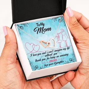 I Can't Imagine My Life Without You Interlocking Hearts Necklace Gift For Mom Necklace with Message Inside