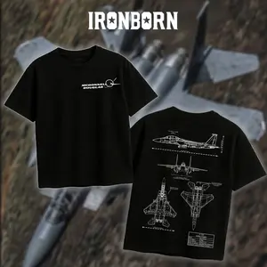 IRONBORN F-15 Strike Eagle Blueprint T-Shirt/Hoodie Vintage Mcdonnell Douglas F-15E Graphic Tee Military Enthusiast Streetwear Clothing Gift for Men Breathable Printing