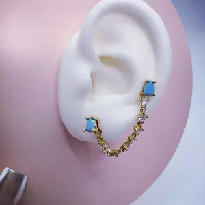 Sandra's Elegant Gold-Tone Hoop Earrings with Turquoise Accents and Diamond-like Stones for Women's Fashion