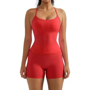 2 Piece Workout Sets for Women Padded Sports Bra Tank Booty Gym Shorts with Pockets