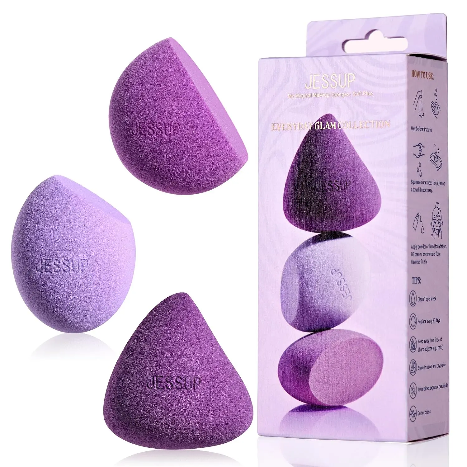 Jessup Multi-Shaped Makeup Sponge Set, Reusable Beauty Sponge Blender SP017 | Latex-Free, Ultra-Soft, Low-Waste, Easy-Clean, Flawless Blending, Precise Application for Foundation Concealer and Powder
