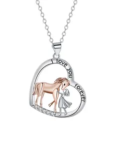 Girl and Horse Necklace for Women, Animal and Human Necklace, Animal Lover Jewelry Mother's Day Christmas Gifts