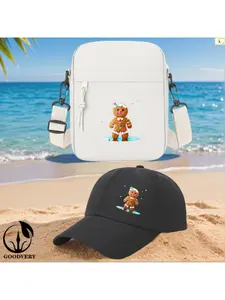 2pcs Festive Gingerbread Man with Colorful Sprinkles and Candy Print, Unisex Baseball Cap & Crossbody Bag, Men's and Women's Fashion Street Suit, Unisex Sportswear, Unique Gift Ideas, Adjustable Polyester, Casual Outdoor Sports Accessories