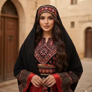 Royal Heritage Tatreez Thobe Set – Hand-Embroidered Palestinian Dress ( With belt & Tarha)