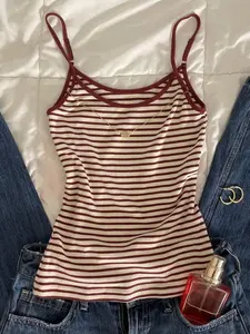 Women's Summer Fashion Striped Print Round Neck Slim Fit Sexy Sleeveless Tank Top, Knit Comfortable Casual Versatile Vacation Shirt