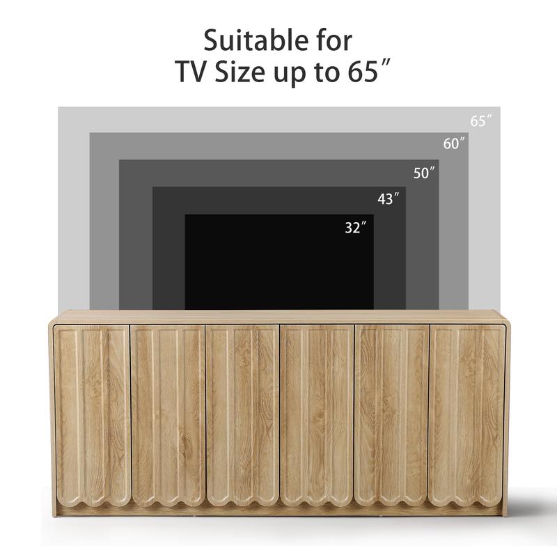 Giratree 63" Sideboard Buffet Cabinet with Storage, Low Storage Cabinet Modern Wooden Accent Credenza Console Table TV Stand with 6 Wave Panel Doors for Kitchen Dining Living Room Entryway