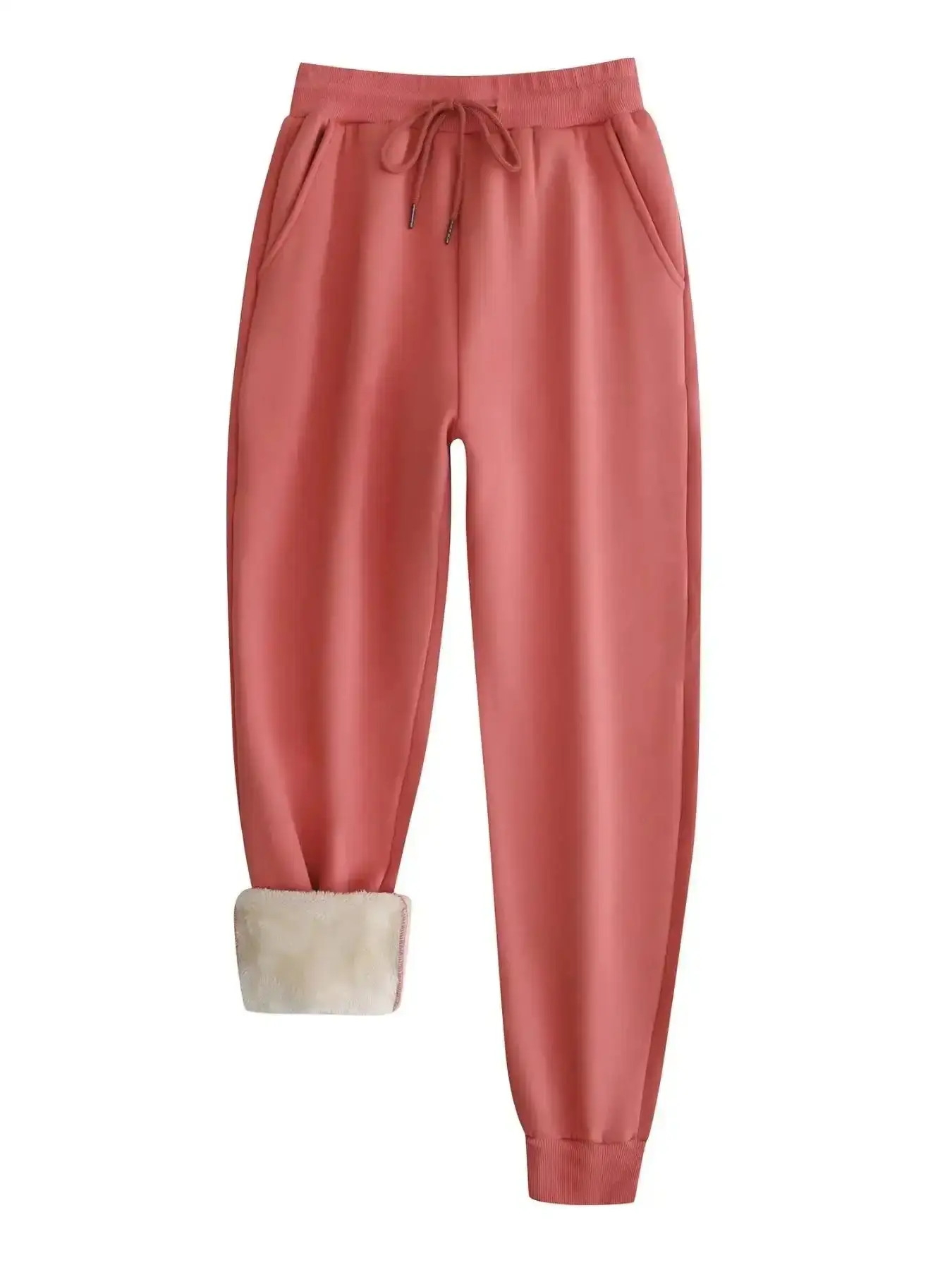 Women's Plain Drawstring Waist Pocket Jersey Sweatpants, Casual Soft Comfy Thermal Lined Jogger Pants for Fall & Winter, Trousers Daily Wear contemporary bottoms breathable versatile