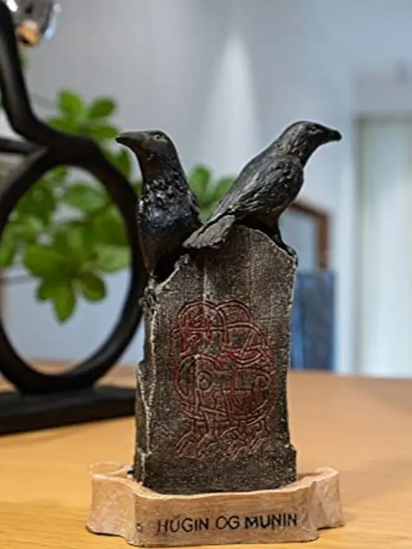 Hugin OG Munin Statue 3" Collectible Figurine Statue Sculpture Figure Crow Bird Model Statues