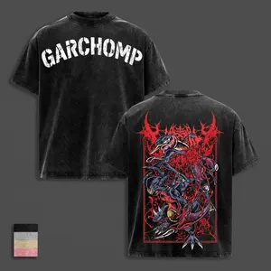 Garchomp Inspired PKM Anime Double Printed Vintage Washed Tee Unisex Oversize Anime Manga Washed Heavyweight Cotton Hoodie, Gift For Anime Fan, Anime Lover WB0