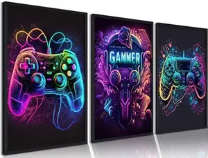 Riveda Poster Set of 3 for Gaming Wall Art, Boys Room Decor, 12"x16", Unframed, Game Handle Theme, Home Decor