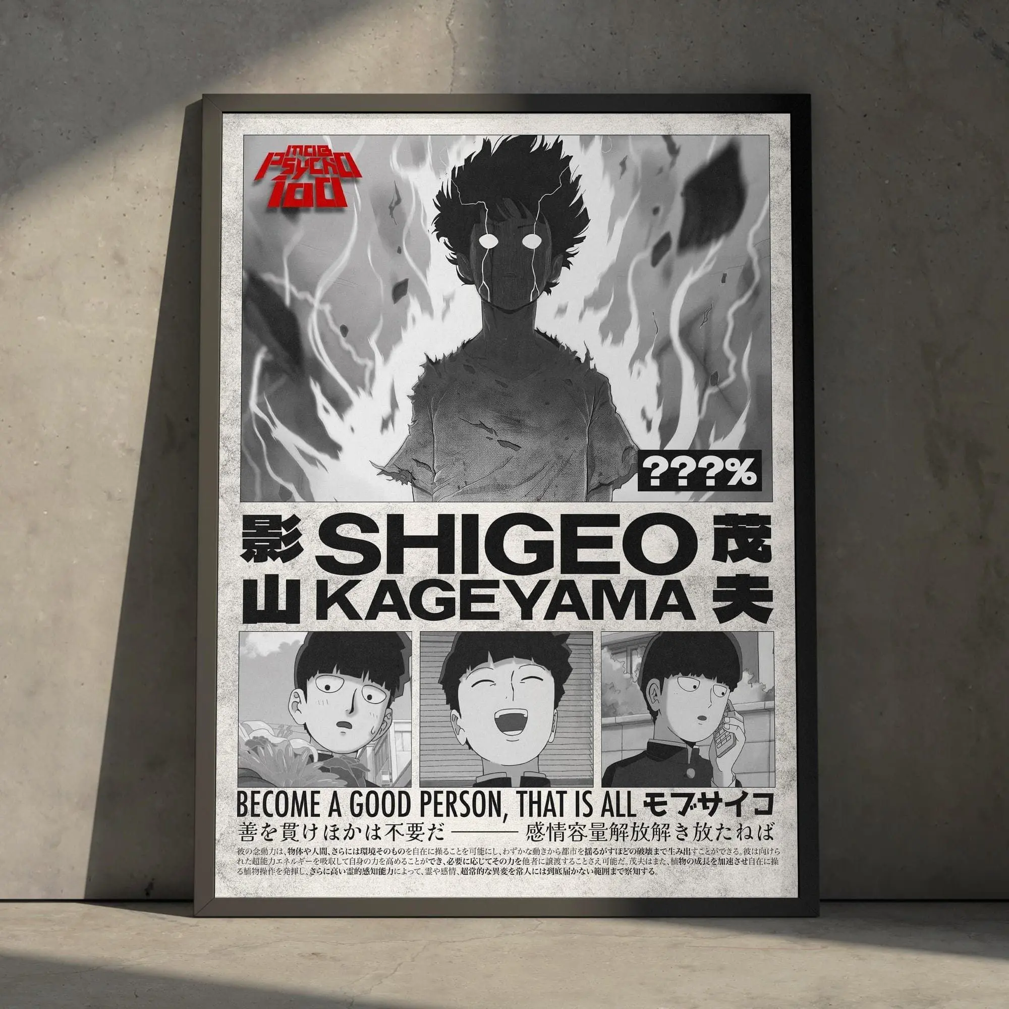 Mob Psycho 100 Anime Poster Print, Shigeo Kageyama Manga Japanese Vintage Sci Fi Minimalist Wall Decor Hanging