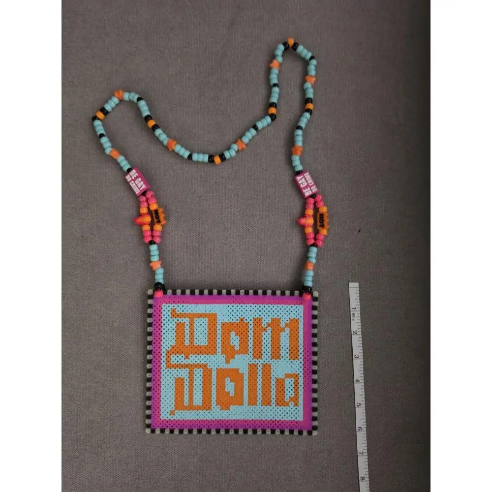 Dom Dolla Perler Necklace Rave with Colorful Beads and Pink and Blue Design
