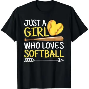 100% Cotton Just A Who Loves Softball Cute Softball Lover T-Shirt