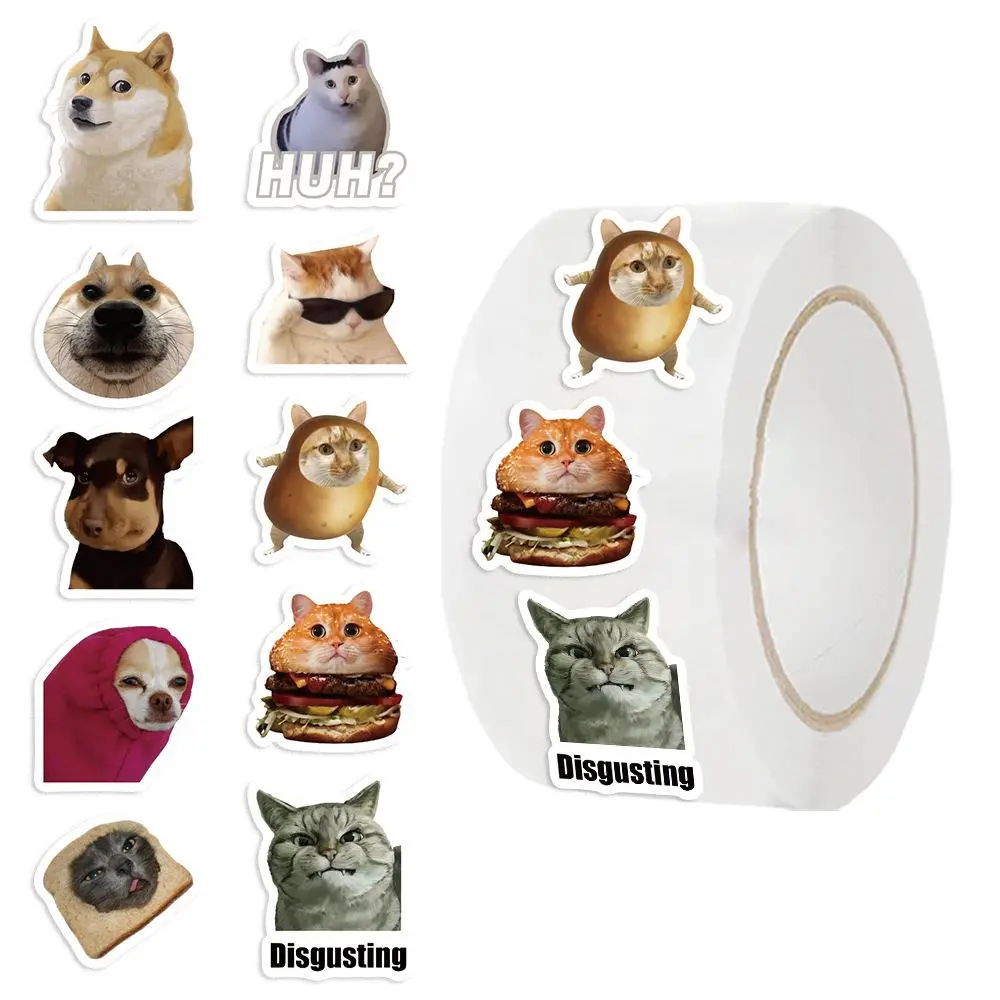 Cat Pattern Sticker, 500pcs/roll Funny Cartoon Sticker, Decorative Sticker for DIY Scrapbooking, Journaling, Gift Wrapping Funny Stickers, Sticker Decals, Funny Stickers Pack
