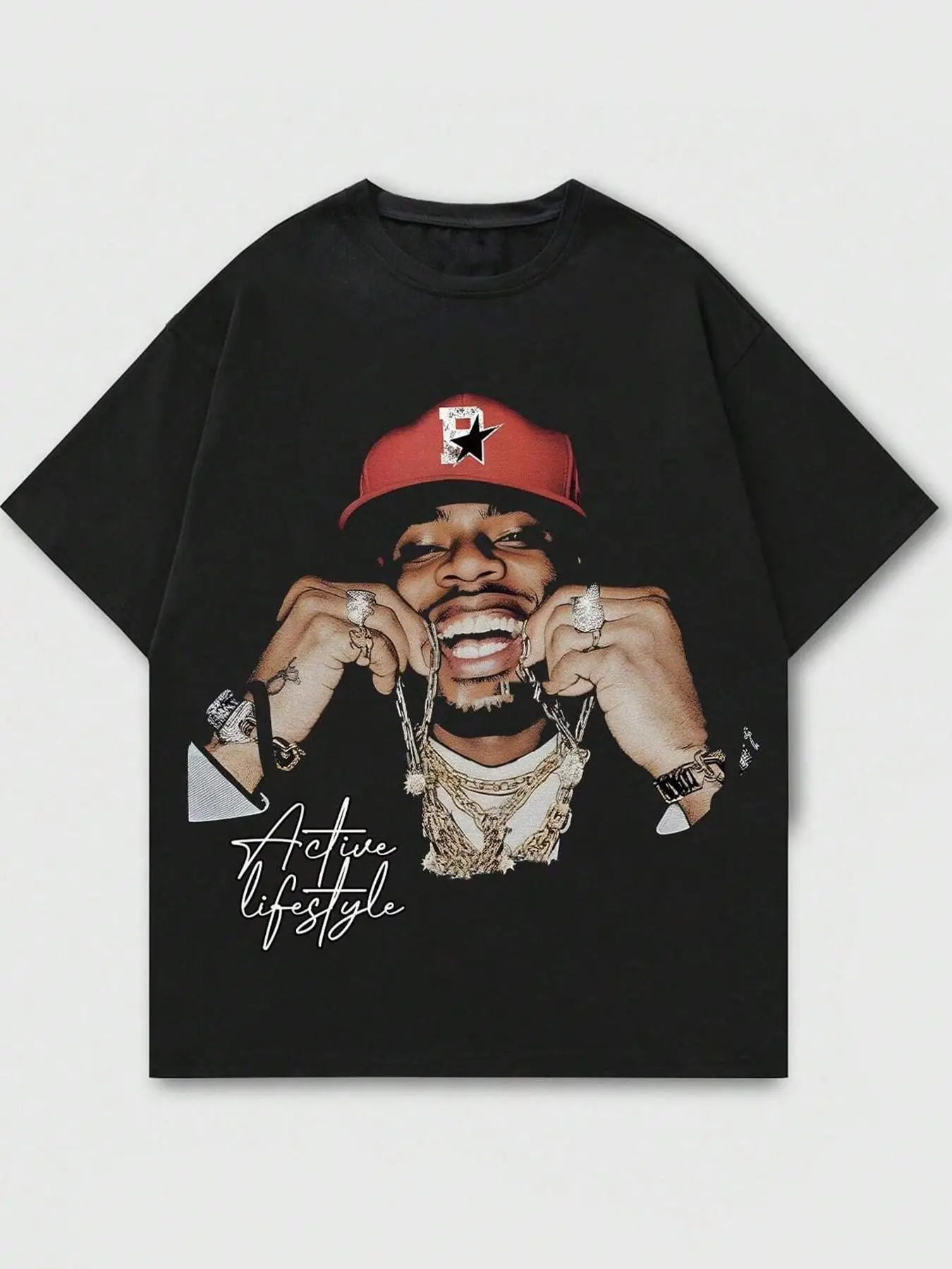 Men's Figure & Letter Print Round Neck Tee, Regular Fit Casual Drop Shoulder Short Sleeve T-shirt, Men's Summer Top for Daily Wear