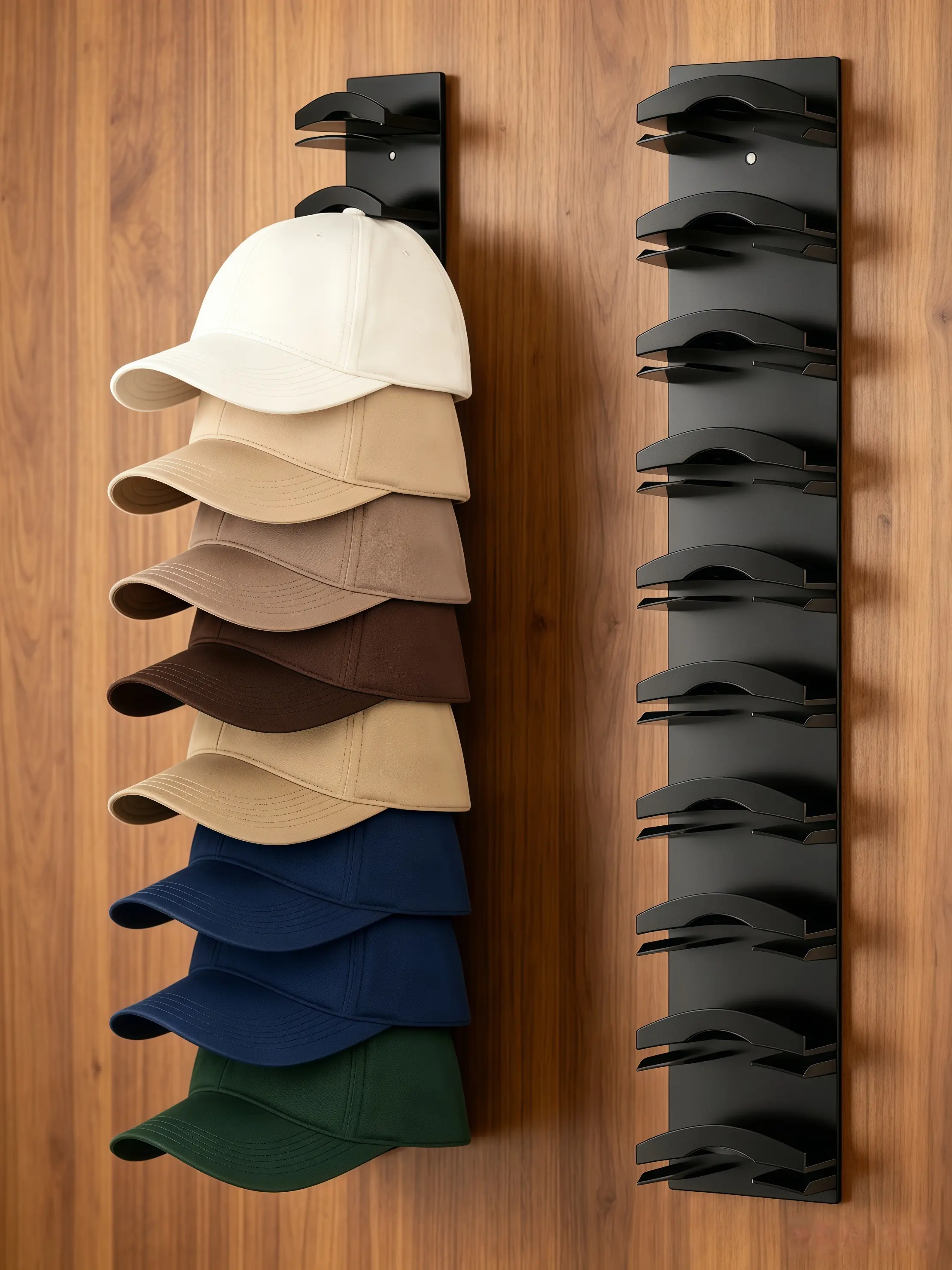 Black Hat Organizer Rack, 10-Cap Vertical Storage for Bedroom, Entryway, Office, Durable ABS Cap Display with Easy Installation