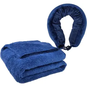 2-in-1 Travel Pillow & Blanket, Airplane  Pillow with  Support, Supersoft Lightweight Throw Blanket, Airplane Essentials (Blue)